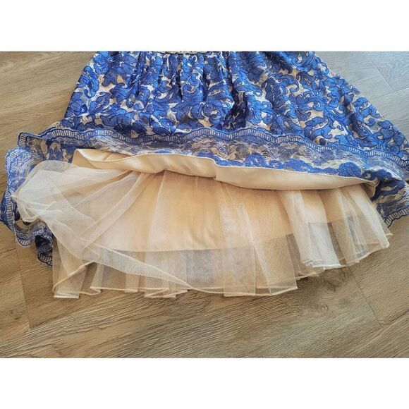 Lace dress formal size 7 Jodi Christopher  rhinestones blue strapless - Picture 6 of 14